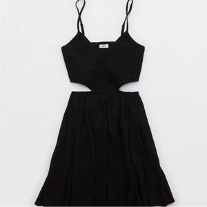 Aerie Smocked Black Cutout Dress